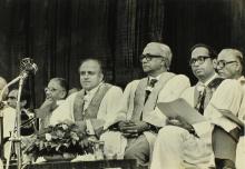 Dr. M. S. Swaminathan seated on the dais at the 13th convocation, 1976