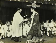 Prof. K. A. V. Pandalai gives away a degree during the 13th convocation, 1976