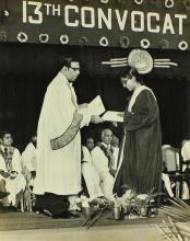 Prof. K. A. V. Pandalai gives away a degree during the 13th convocation, 1976