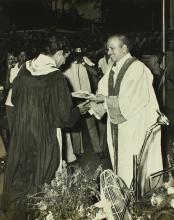 Dr. M. S. Swaminathan gives away a prize to a student during the 13th convocation, 1976 