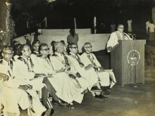 Dr. M. S. Swaminathan addressing the audience during the 13th Convocation, 1976