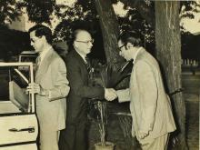 Prof. K. A. V. Pandalai receives a guest, 1975