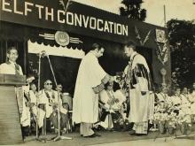 Prof. K. A. V. Pandalai presents a degree to a graduand, 1975