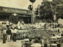 Prof. K. A. V. Pandalai presents a degree to a graduand, 1975