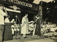 Prof. K. A. V. Pandalai presents a degree to a graduand, 1975