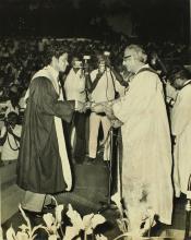 Mr. P. N. Haksar presents a degree to a graduand, 1975