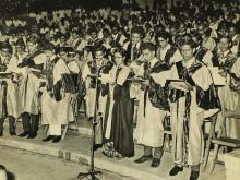 Ms. H. Sudha leads the pledge during the 12th Convocation, 1975