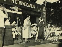 Prof. K. A. V. Pandalai presents a degree to a graduand, 1975