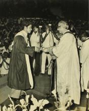 Mr. P. N. Haksar presents a degree to a graduand, 1975