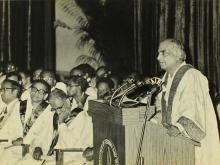 Mr. P. N. Haksar addresses the audience, 1975