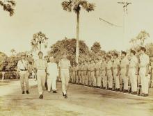 The chief guest for the seventh convocation, Dr. V. V. Giri, inspects the guard of honour