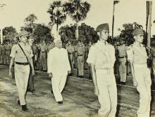 The chief guest for the seventh convocation, Dr. V. V. Giri, inspects the guard of honour