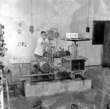 Prof. B. V. A. Rao with the Hydraulic Vibration Machine