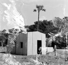 A building/cabin structure that was fabricated at the FRP Centre