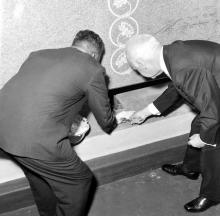 Laying of stone by Dr. Heinrich Luebke (President, FRG)