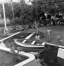 A float test being carried out on a boat that was made at the FRP Centre