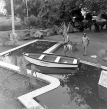 A float test being carried out on a boat that was made at the FRP Centre
