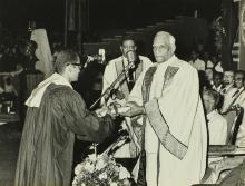 A students receives his award from the chief guest  Dr. V. V. Giri 