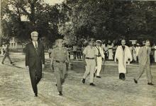 Dr. Malcolm S. Adiseshiah inspects the guard of honour, 1972