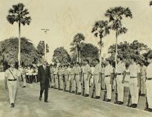 Dr. Malcolm S. Adiseshiah inspects the guard of honour, 1972