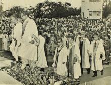 The academic procession climbs the stage, 1972
