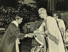 Dr. Malcolm S. Adiseshiah presents a degree to a graduand, 1972