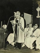 Dr. Malcolm Adiseshiah addresses the audience during the Ninth Convocation, 1972