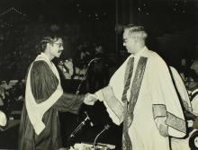 Mr. M. S. Pathak shakes hands with a graduand during the 10th Convocation, 1973