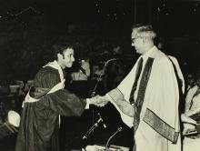 Mr. M. S. Pathak shakes hands with a student during the 10th Convocation, 1973