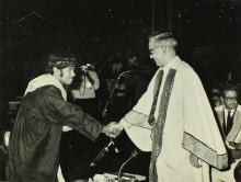 Mr. M. S. Pathak shakes hands with a graduand during the 10th Convocation, 1973
