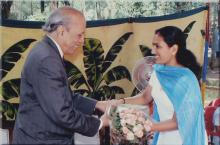 Prof. A. Ramachandran receives a bouquet, 2006