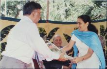 Prof. Ajit Kumar Kolar receives a bouquet, 2006