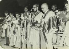 Graduands reading out the pledge during the 18th Convocation, 1981
