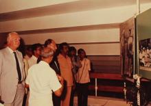 Dr. Jurgen Warnke takes a look at a photograph of the first Chairman and Director of IIT Madras