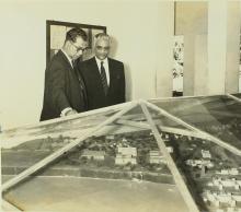 Prof. B. Sengupto shows the 3D model of the Institute map to Mr. S. K. Banerji
