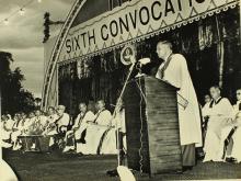 Mr. H. V. R. Iengar addresses the gathering at the sixth convocation ceremony