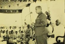 Dr. C. D. Deshmukh speaking at the inauguration of the Central School building, 1965