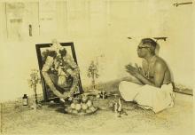 Mr. M. K. Natarajan offers prayers to Saraswati, the Goddess of Wisdom, at the Central School building inauguration, 1965