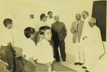 The distinguished guests visit a classroom in the Central School at IIT Madras, 1965