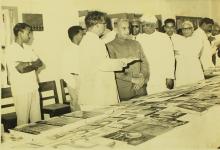 The distinguished guests visit the library at the Central School building in IIT Madras, 1965