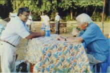 Prof. V. G. Idichandy and Mr. Gerhard Fischer in conversation at IIT Madras, 2005