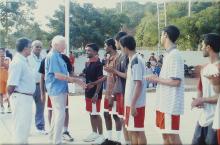 Mr. Gerhard Fischer meets players of a basketball team, 2005