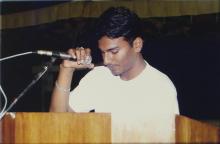 A student at the podium, 2005