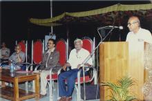 Prof. S. Narayanan addresses the audience at a basketball tournament, 2005
