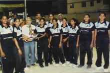 The victorious M.O.P. Vaishnav College for Women's basketball team at IIT Madras, 2005