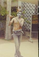 A student partially dressed as Krishna during Bharat Utsav, 1999