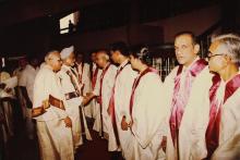 Prof. N. V. C. Swamy introduces Dr. Manmohan Singh to some of the IIT Madras faculty, 1994