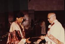 Prof. N. V. C. Swamy presents a degree certificate to a graduand, 1994