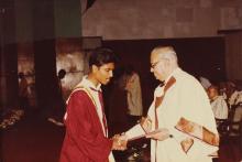 Prof. N. V. C. Swamy presents a degree certificate to a student, 1994