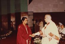 Prof. N. V. C. Swamy presents a degree certificate to a student, 1994